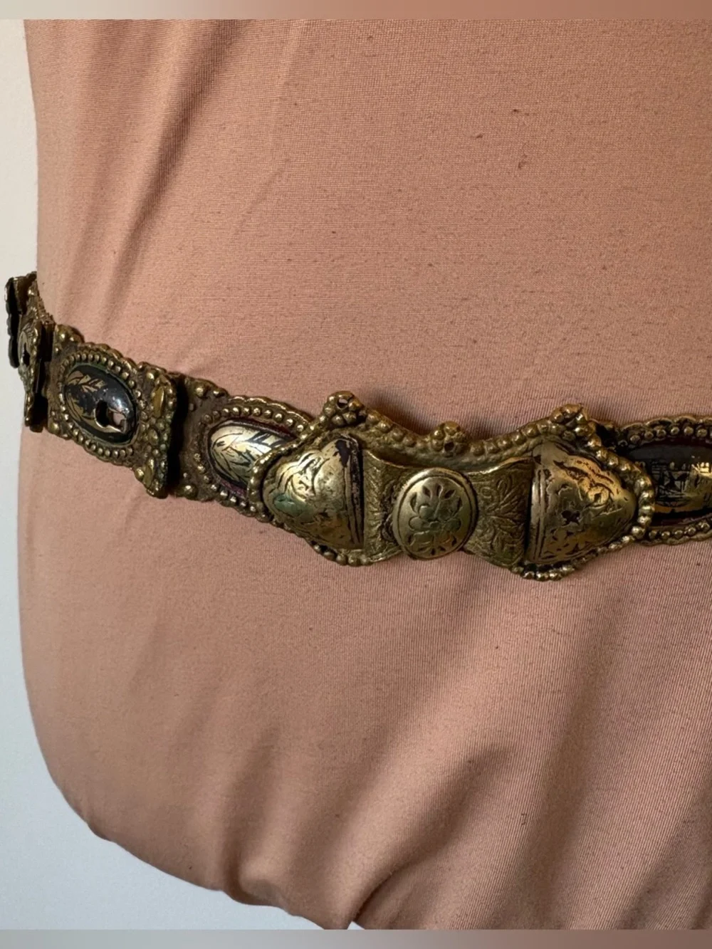19th Century Antique Ottoman Turkish c1800s Brass Niello Paneled Pictorial Belt